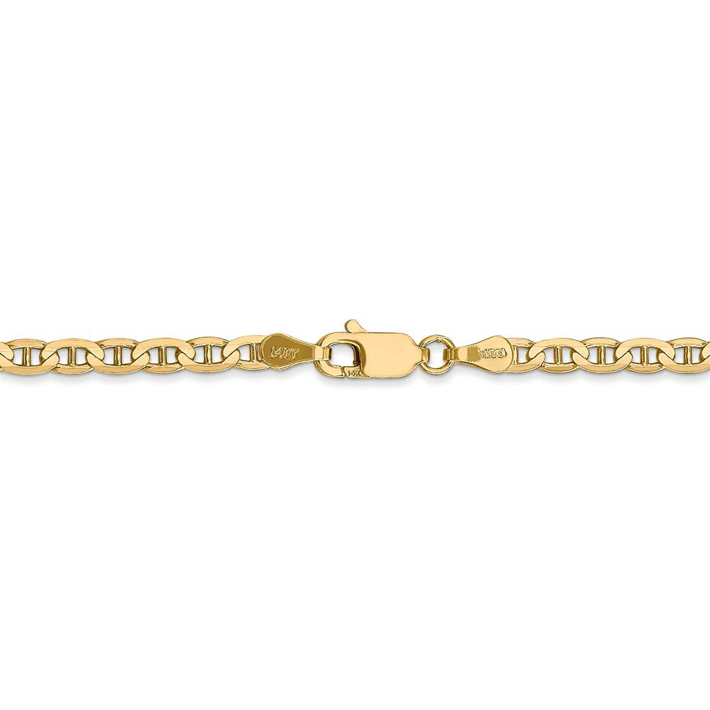 Alternate view of the 3mm, 14k Yellow Gold, Solid Concave Anchor Chain Anklet by The Black Bow Jewelry Co.