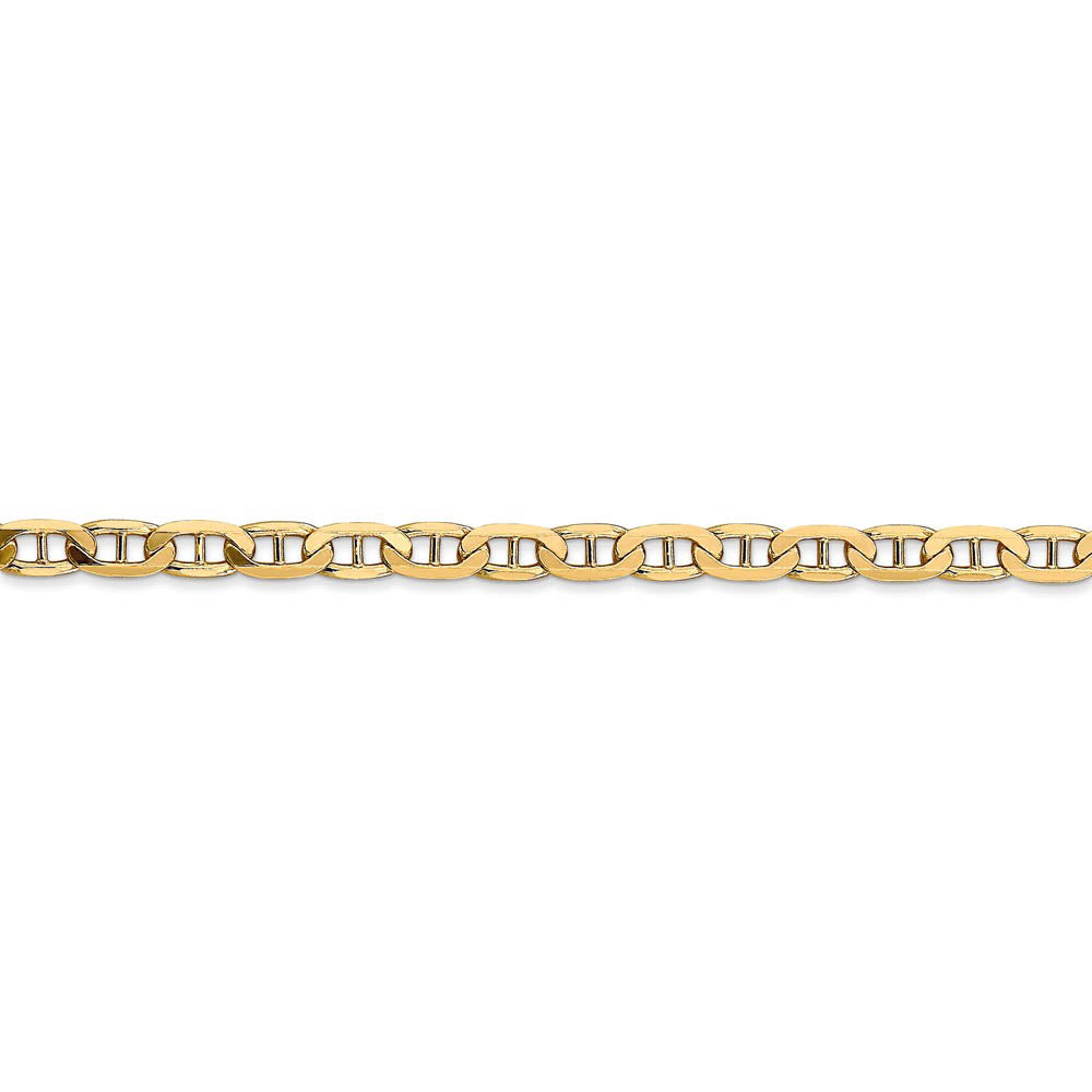 Alternate view of the 3.75mm, 14k Yellow Gold, Solid Concave Anchor Chain Bracelet by The Black Bow Jewelry Co.