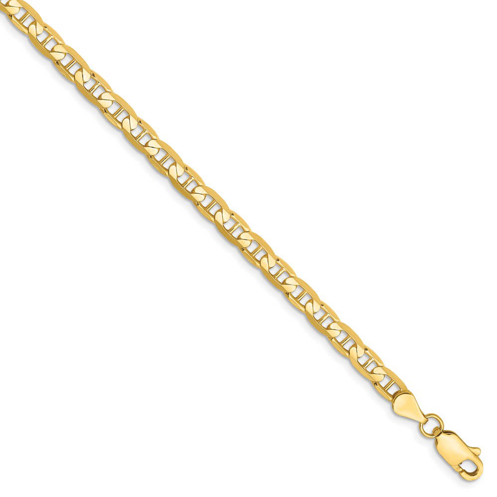 3.75mm, 14K Yellow Gold, Solid Concave Anchor Chain Anklet