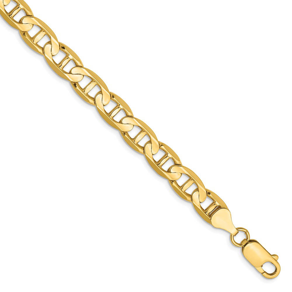 Men's 7mm, 14k Yellow Gold, Concave Anchor Chain Bracelet, Item C8262-B by The Black Bow Jewelry Co.