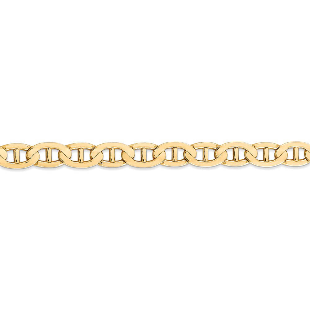 Alternate view of the Men's 7mm, 14k Yellow Gold, Concave Anchor Chain Bracelet by The Black Bow Jewelry Co.