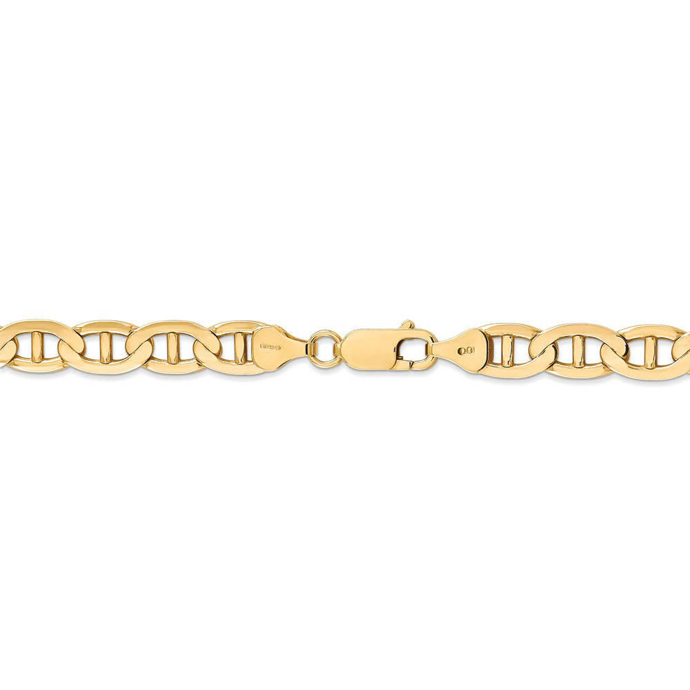 Alternate view of the Men's 7mm, 14k Yellow Gold, Concave Anchor Chain Bracelet by The Black Bow Jewelry Co.