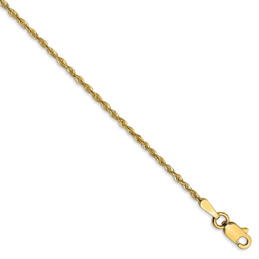 1.5mm, 14k Yellow Gold Light Diamond Cut Rope Chain Anklet, Item C8270-A by The Black Bow Jewelry Co.