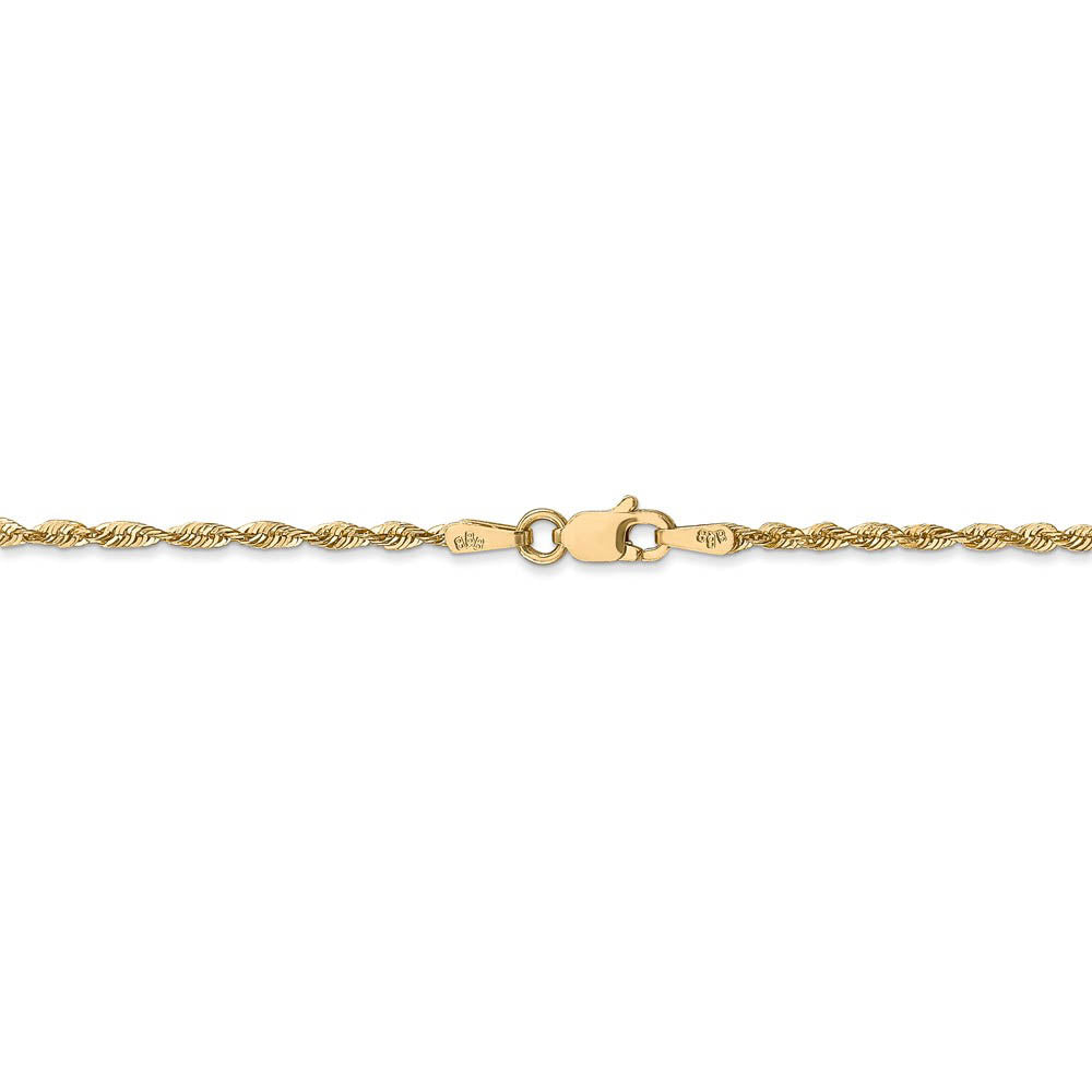 Alternate view of the 1.8mm, 14k Yellow Gold Light Diamond Cut Rope Chain Bracelet, 8 Inch by The Black Bow Jewelry Co.
