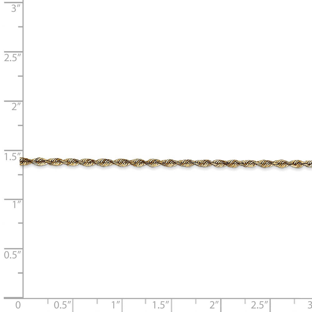 Alternate view of the 2mm, 14k Yellow Gold Light Diamond Cut Rope Chain Anklet or Bracelet by The Black Bow Jewelry Co.