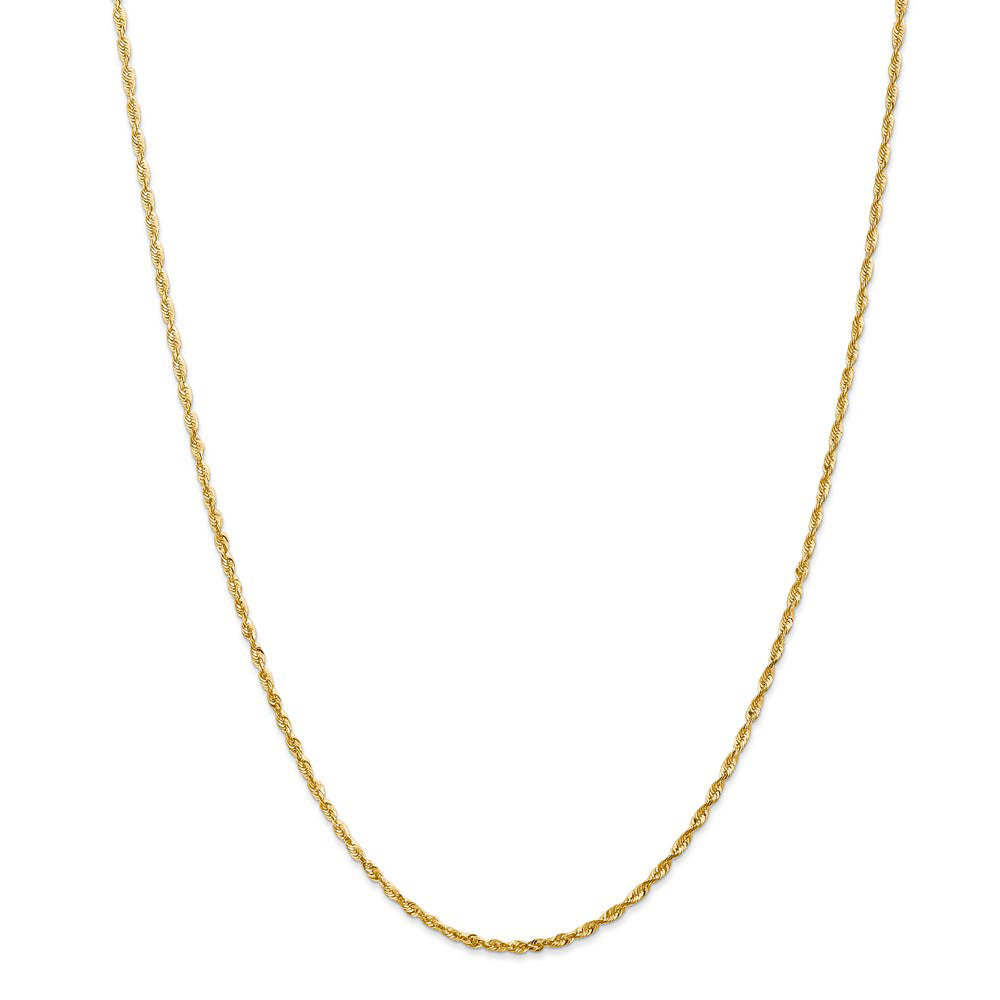 Alternate view of the 2mm, 14k Yellow Gold Light Diamond Cut Rope Chain Necklace by The Black Bow Jewelry Co.