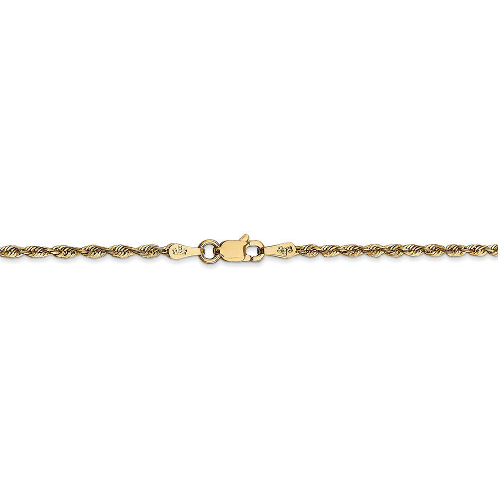 Alternate view of the 2mm, 14k Yellow Gold Light Diamond Cut Rope Chain Necklace by The Black Bow Jewelry Co.