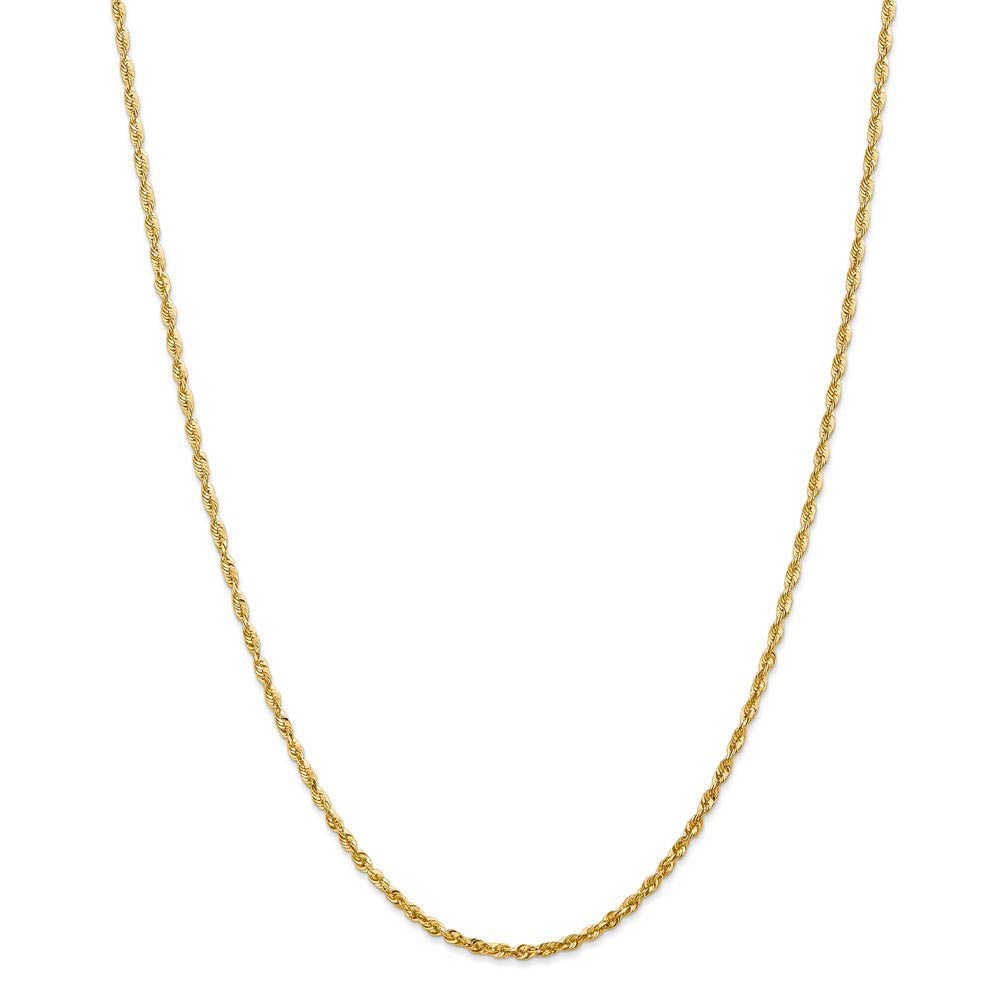 Alternate view of the 2.25mm, 14k Yellow Gold Light Diamond Cut Rope Chain Necklace by The Black Bow Jewelry Co.