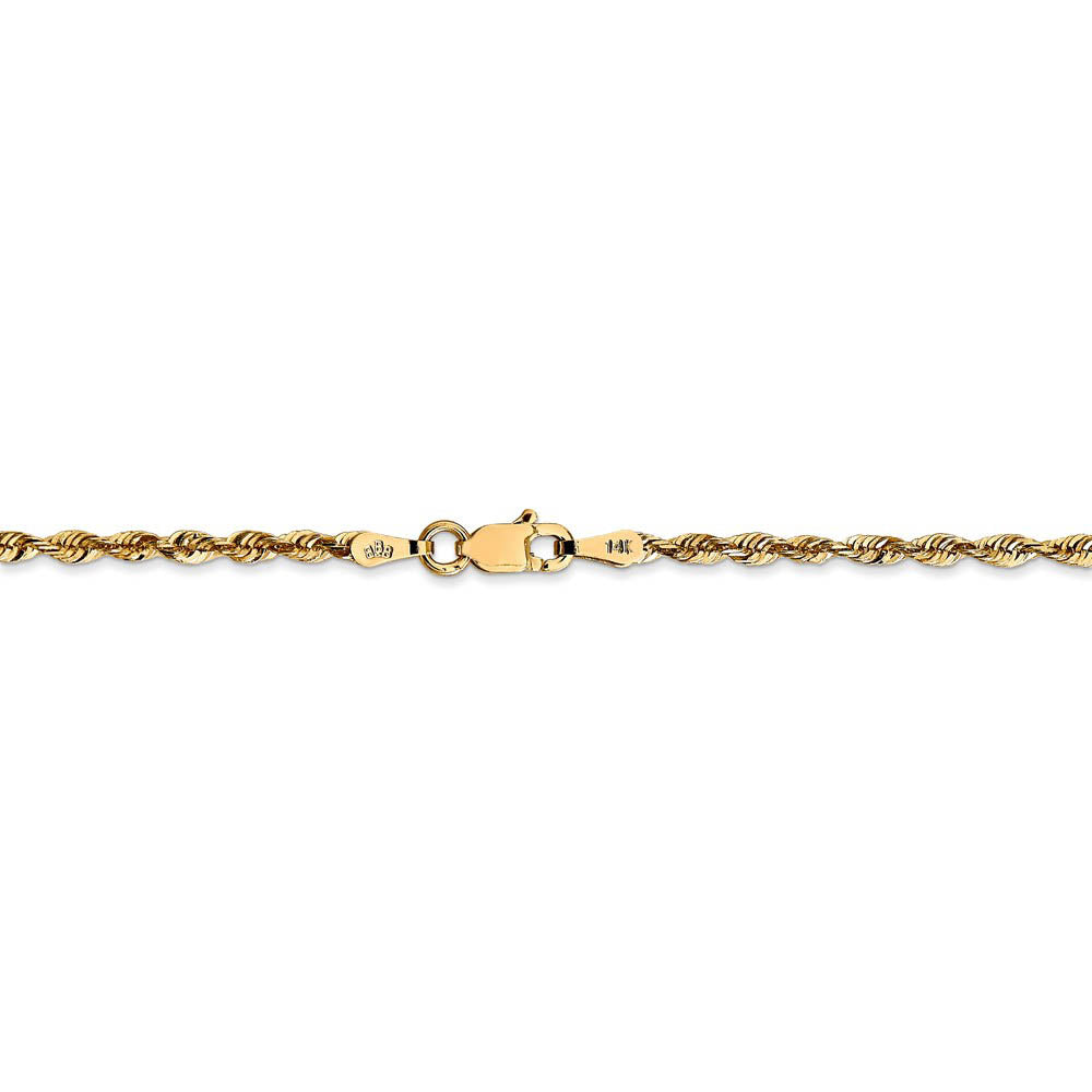 Alternate view of the 2.25mm, 14k Yellow Gold Light Diamond Cut Rope Chain Necklace by The Black Bow Jewelry Co.