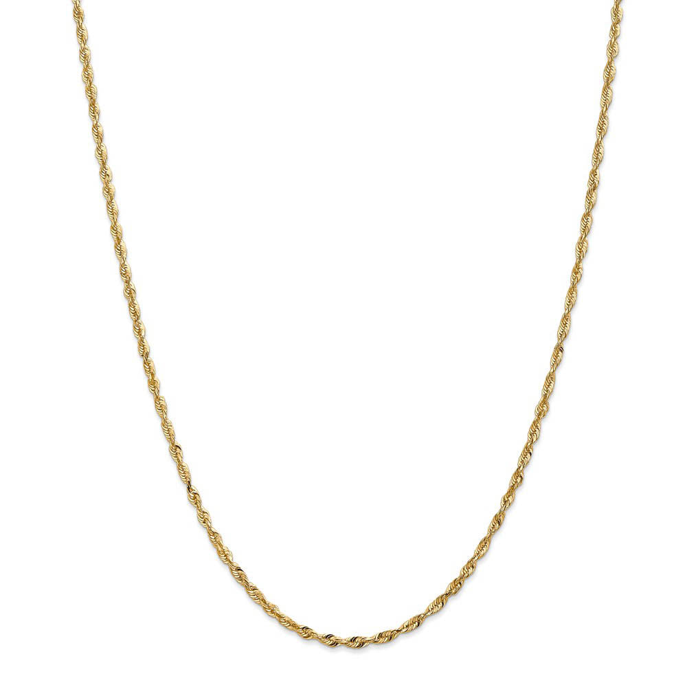 Alternate view of the 2.5mm, 14k Yellow Gold Light Diamond Cut Rope Chain Necklace by The Black Bow Jewelry Co.