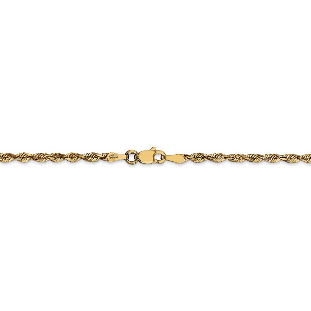 Alternate view of the 2.5mm, 14k Yellow Gold Light Diamond Cut Rope Chain Necklace by The Black Bow Jewelry Co.