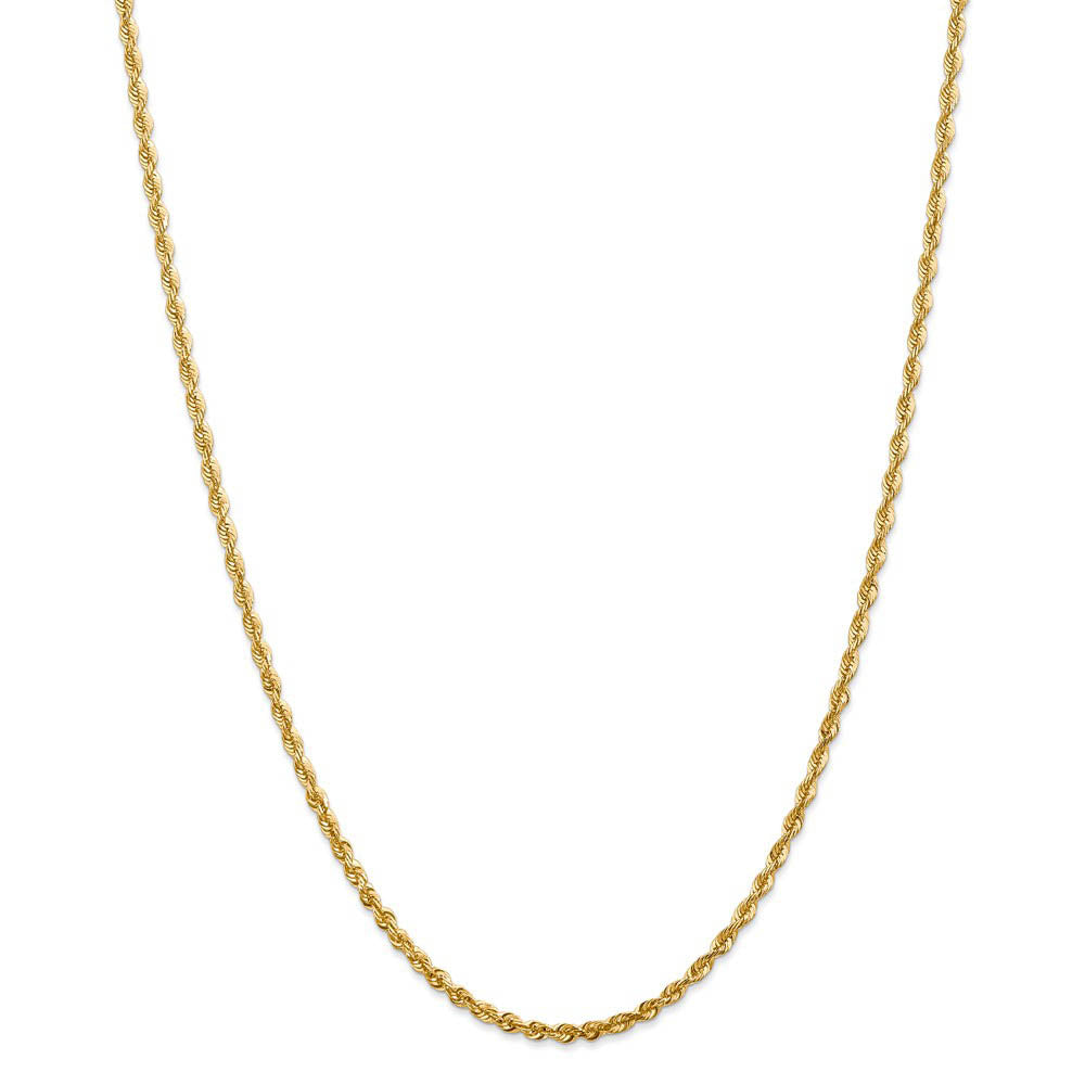 Alternate view of the 2.75mm, 14k Yellow Gold Light Diamond Cut Rope Chain Necklace by The Black Bow Jewelry Co.