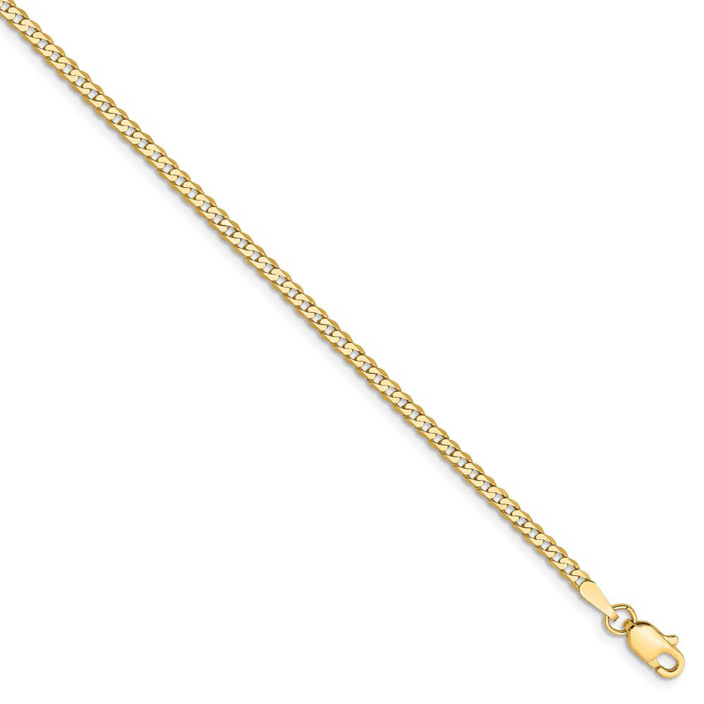 2.2mm, 14k Yellow Gold, Solid Beveled Curb Chain Bracelet, Item C8279-B by The Black Bow Jewelry Co.