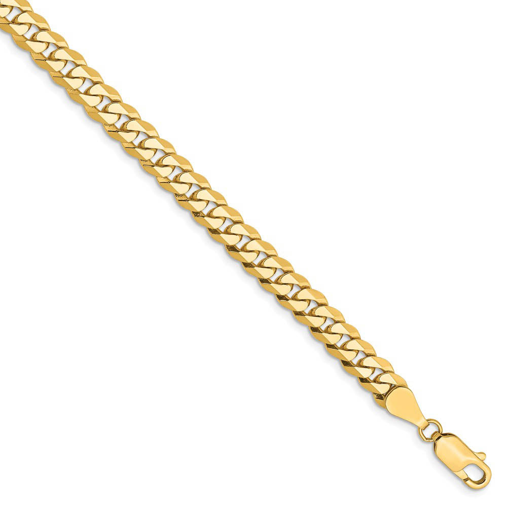Mens 5.75mm 14k Yellow Gold Solid Beveled Curb Chain Bracelet, Item C8283-B by The Black Bow Jewelry Co.