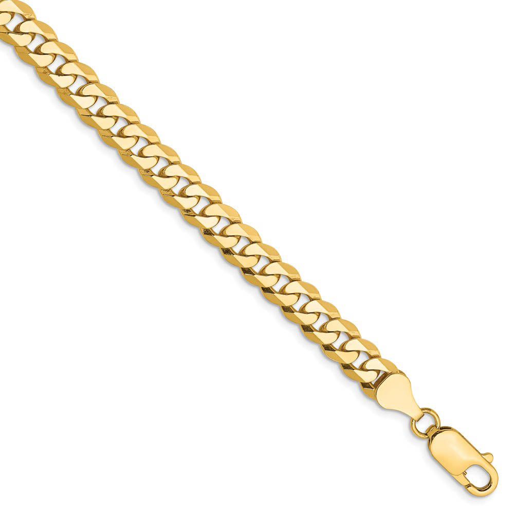Men's 6.25mm 14K Yellow Gold Solid Flat Beveled Curb Chain Bracelet, Item C8284-B by The Black Bow Jewelry Co.