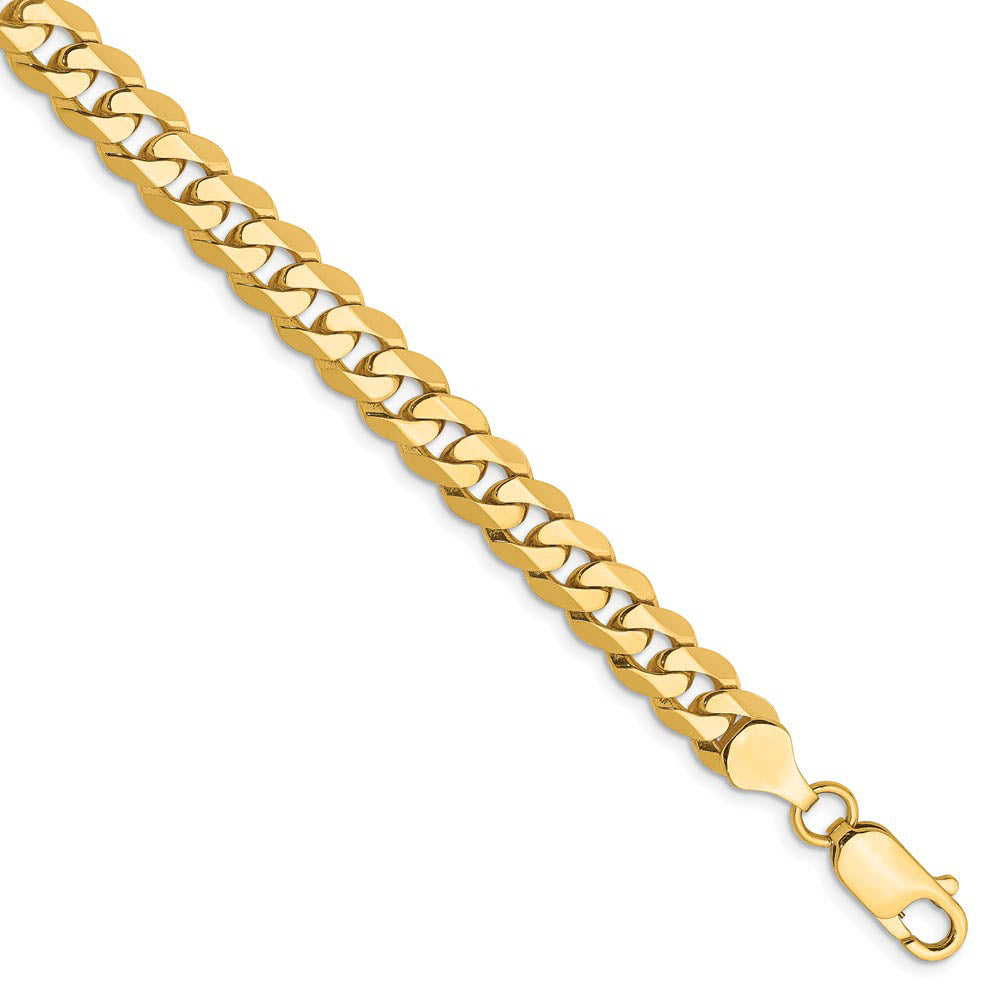 Men's 7.25mm 14K Yellow Gold Solid Flat Beveled Curb Chain Bracelet, Item C8285-B by The Black Bow Jewelry Co.