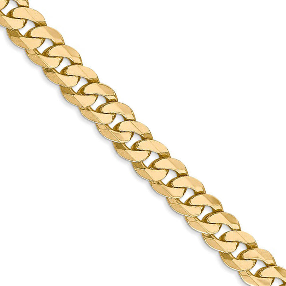 Men's 7.25mm 14k Yellow Gold Solid Beveled Curb Chain Necklace