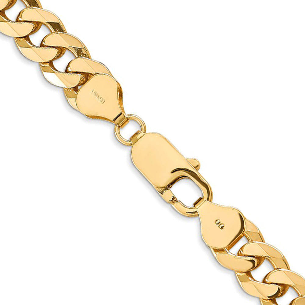 Men's 8mm 14K Yellow Gold Solid Beveled Curb Chain Bracelet, Item C8286-B by The Black Bow Jewelry Co.