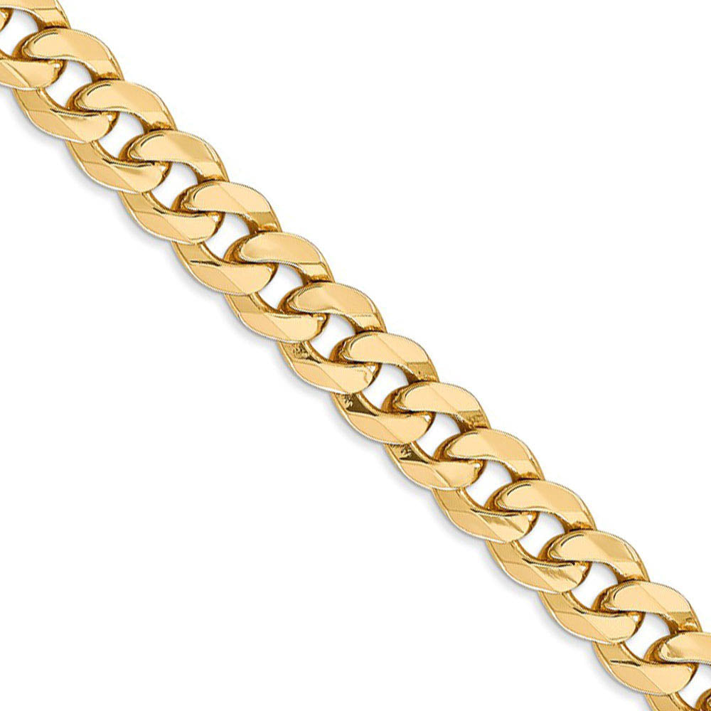 Men's 8mm 14k Yellow Gold Solid Beveled Curb Chain Necklace