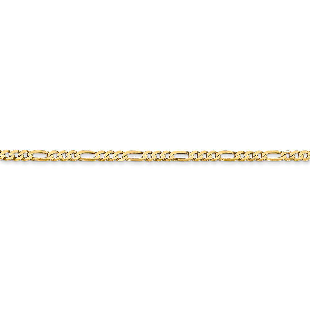 Alternate view of the 2.25mm, 14k Yellow Gold, Flat Figaro Chain Bracelet by The Black Bow Jewelry Co.