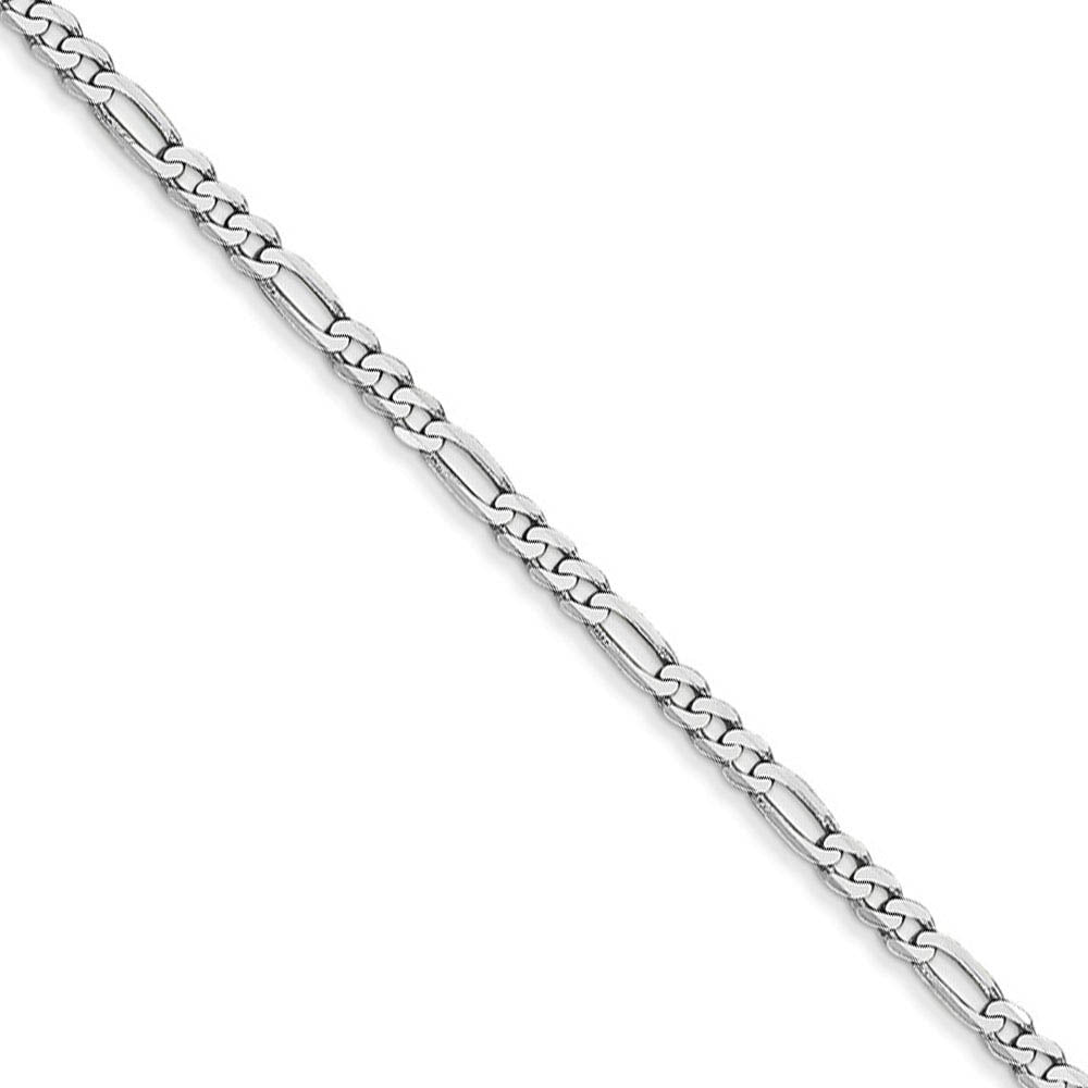 2.25mm, 14k White Gold, Flat Figaro Chain Bracelet, Item C8298-B by The Black Bow Jewelry Co.