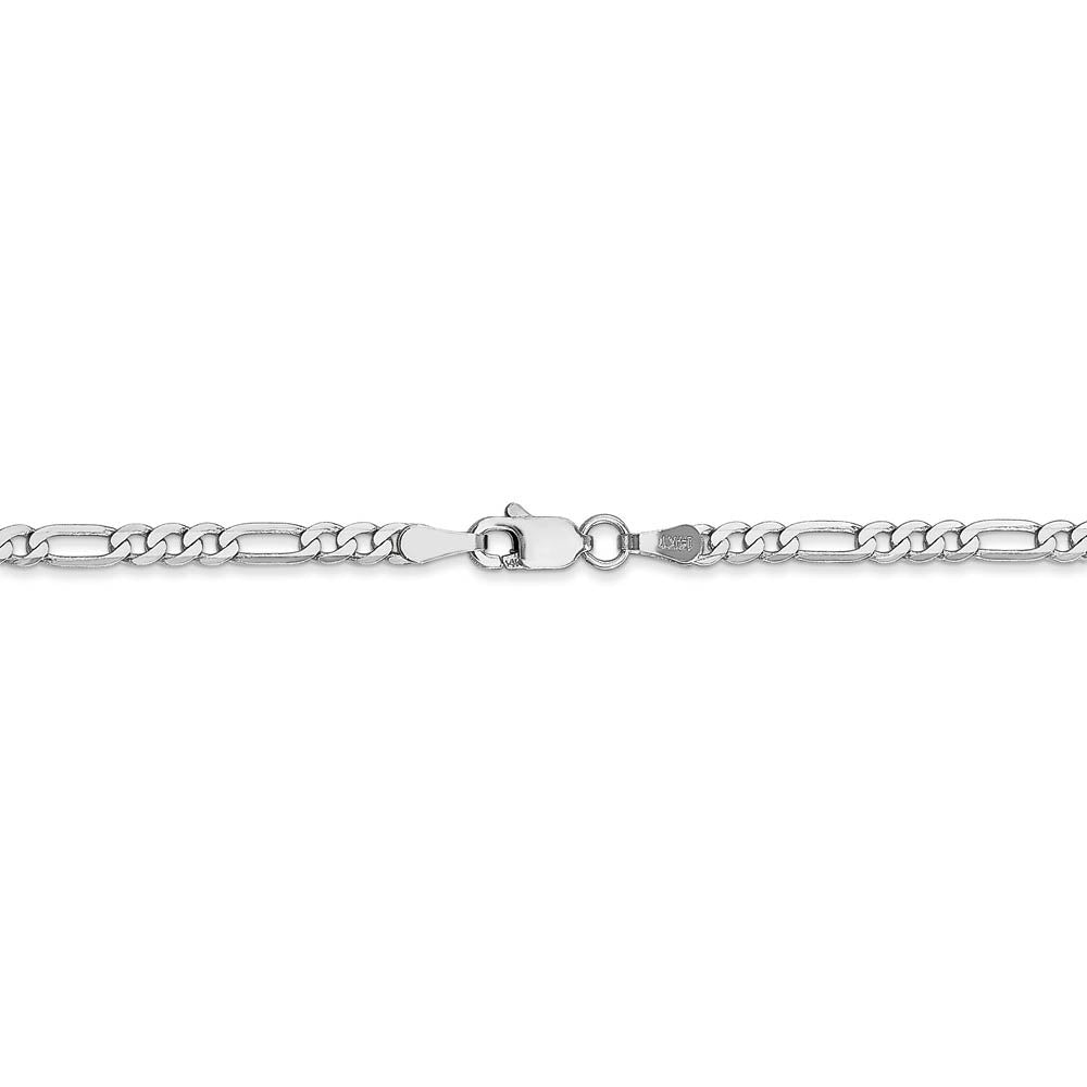 Alternate view of the 2.75mm, 14k White Gold, Flat Figaro Chain Bracelet by The Black Bow Jewelry Co.