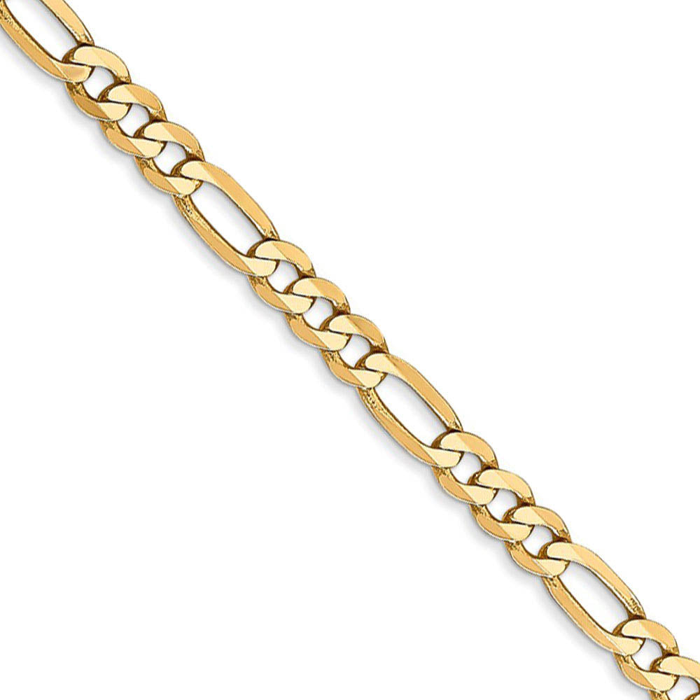 4mm, 14k Yellow Gold, Flat Figaro Chain Bracelet, Item C8303-B by The Black Bow Jewelry Co.