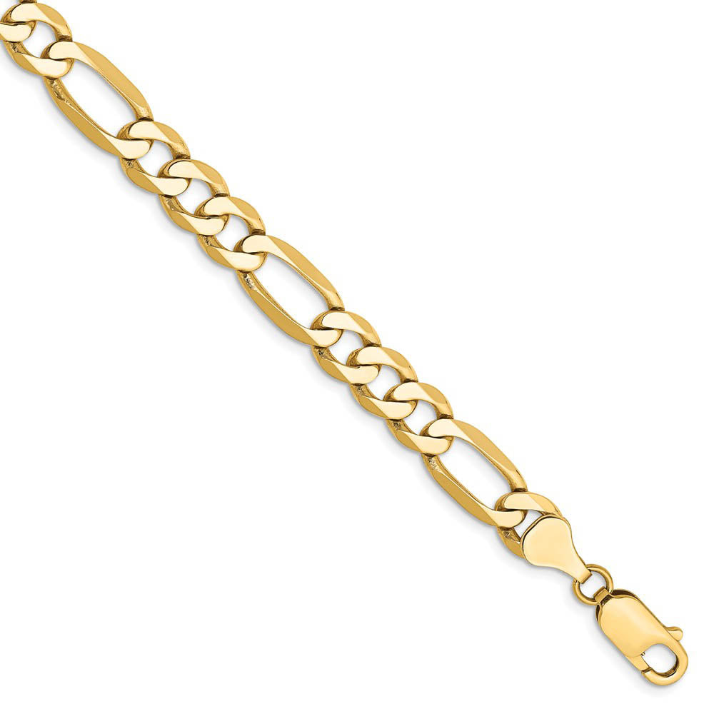 Men's 7mm, 14k Yellow Gold, Flat Figaro Chain Bracelet, Item C8310-B by The Black Bow Jewelry Co.