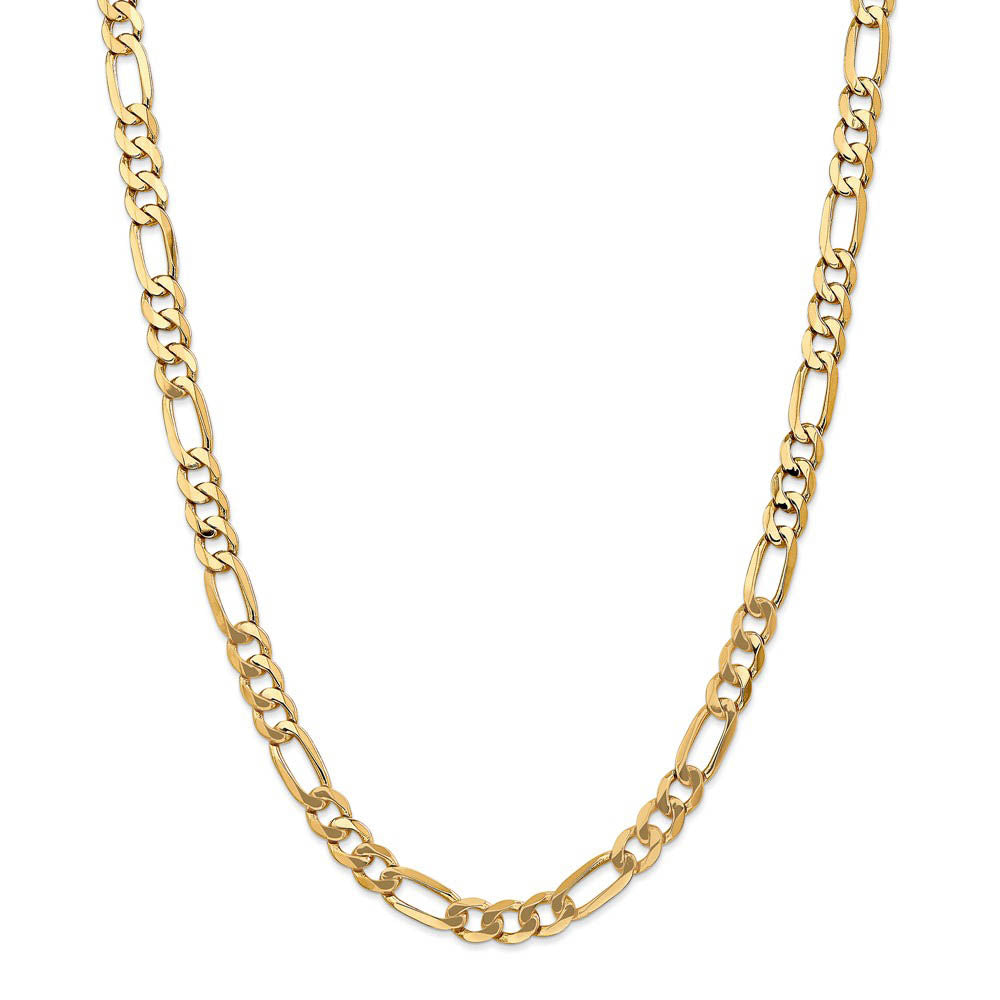 Alternate view of the Men's 7mm, 14k Yellow Gold, Flat Figaro Chain Necklace by The Black Bow Jewelry Co.