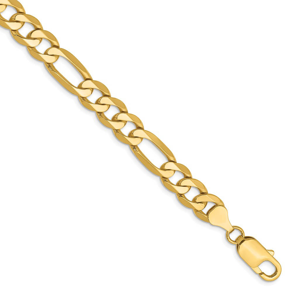 Alternate view of the Men's 7.5mm, 14k Yellow Gold, Flat Figaro Chain Bracelet by The Black Bow Jewelry Co.