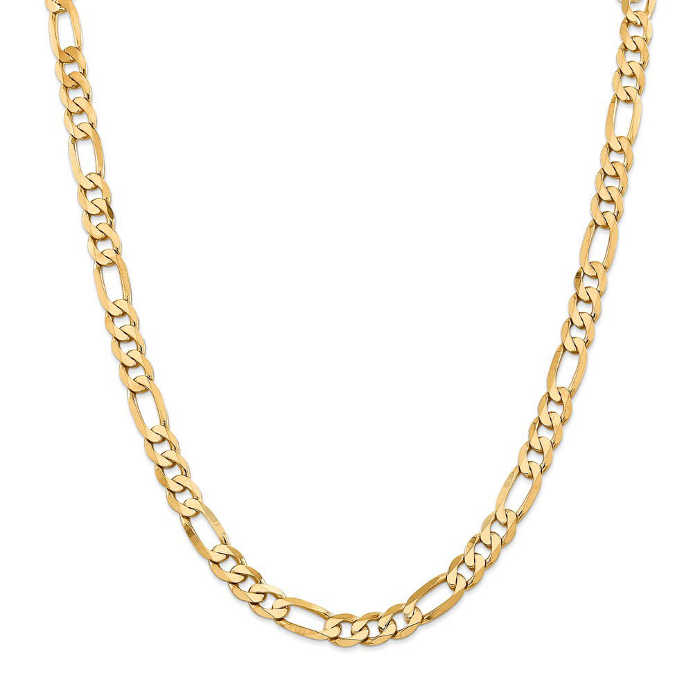Alternate view of the Men's 7.5mm, 14k Yellow Gold, Flat Figaro Chain Necklace by The Black Bow Jewelry Co.