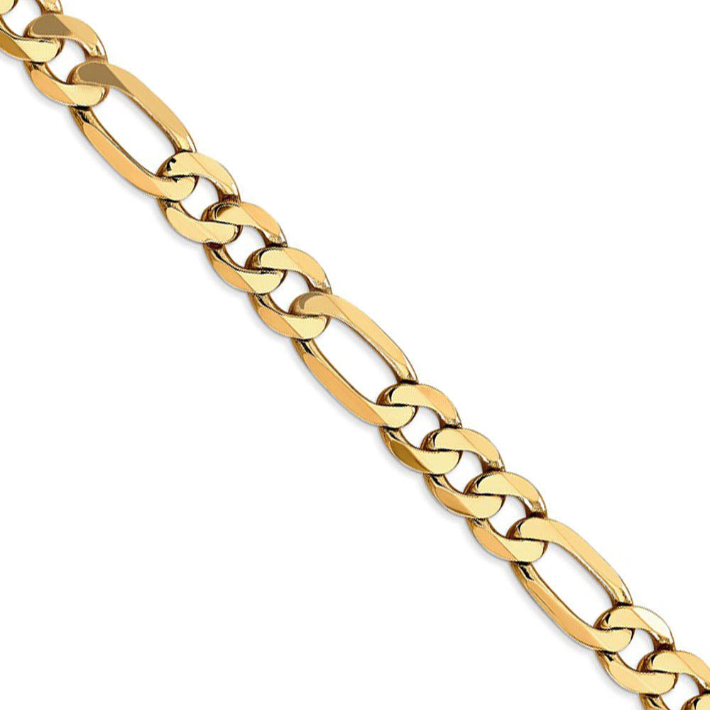 Men's 7.5mm, 14k Yellow Gold, Flat Figaro Chain Necklace