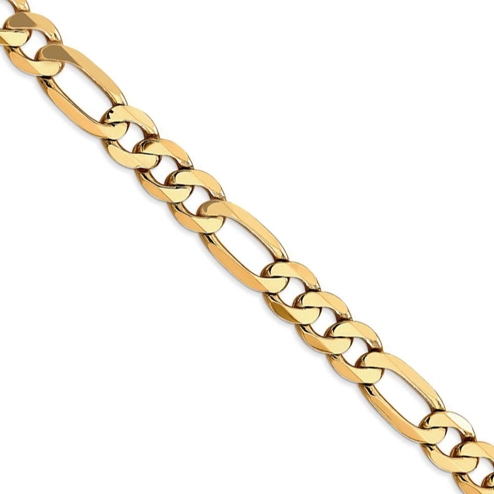 Men's 7.5mm, 14k Yellow Gold, Flat Figaro Chain Necklace