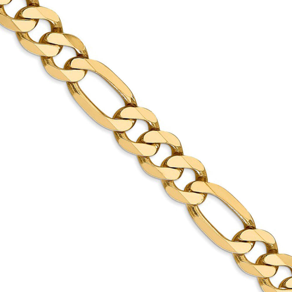 Men's 8.75mm, 14k Yellow Gold, Flat Figaro Chain Necklace