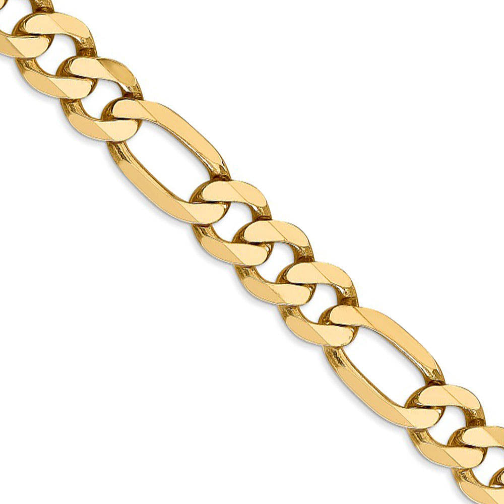 Men's 8.75mm, 14k Yellow Gold, Flat Figaro Chain Necklace