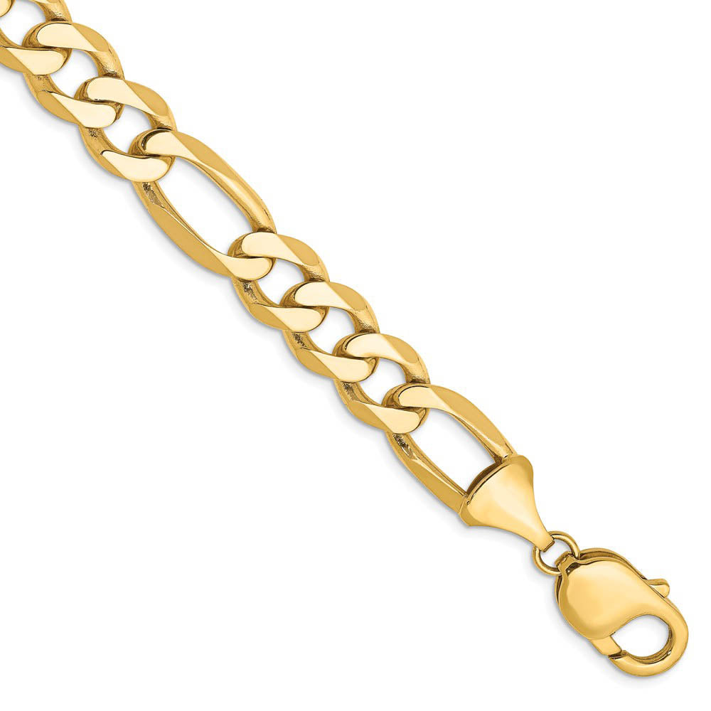 Alternate view of the 10mm, 14k Yellow Gold, Flat Figaro Chain Bracelet by The Black Bow Jewelry Co.