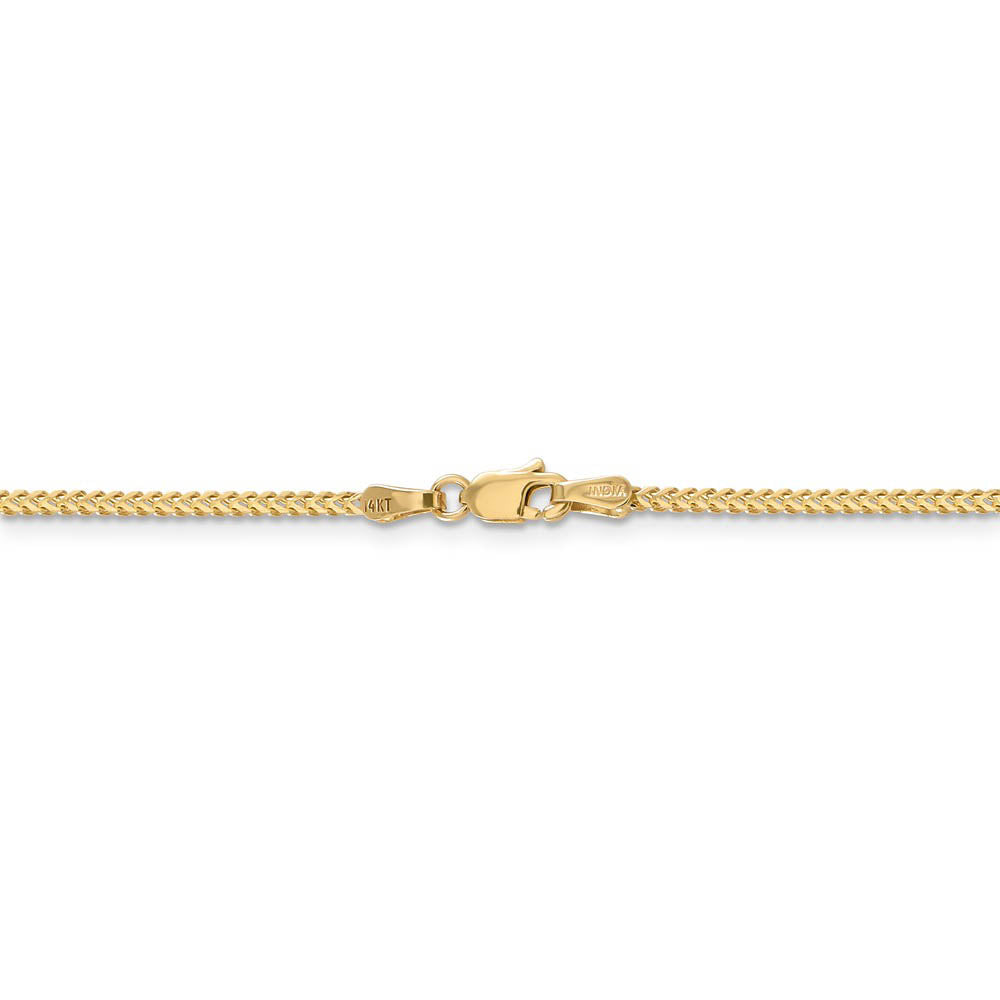 Alternate view of the 1.3mm, 14k Yellow Gold, Solid Franco Chain Bracelet by The Black Bow Jewelry Co.