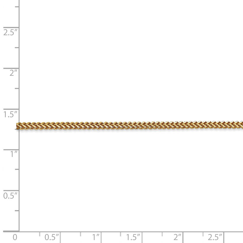 Alternate view of the 1.5mm, 14k Yellow Gold, Solid Franco Chain Bracelet by The Black Bow Jewelry Co.