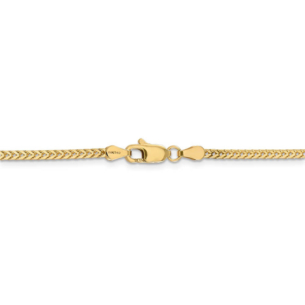 Alternate view of the 2mm, 14k Yellow Gold, Solid Franco Chain Bracelet by The Black Bow Jewelry Co.