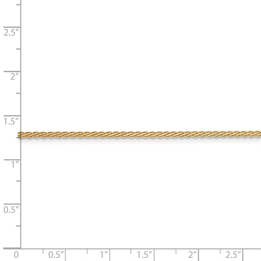 Alternate view of the 1.8mm, 14k Yellow Gold, Flat Wheat Chain Bracelet, 7 Inch by The Black Bow Jewelry Co.
