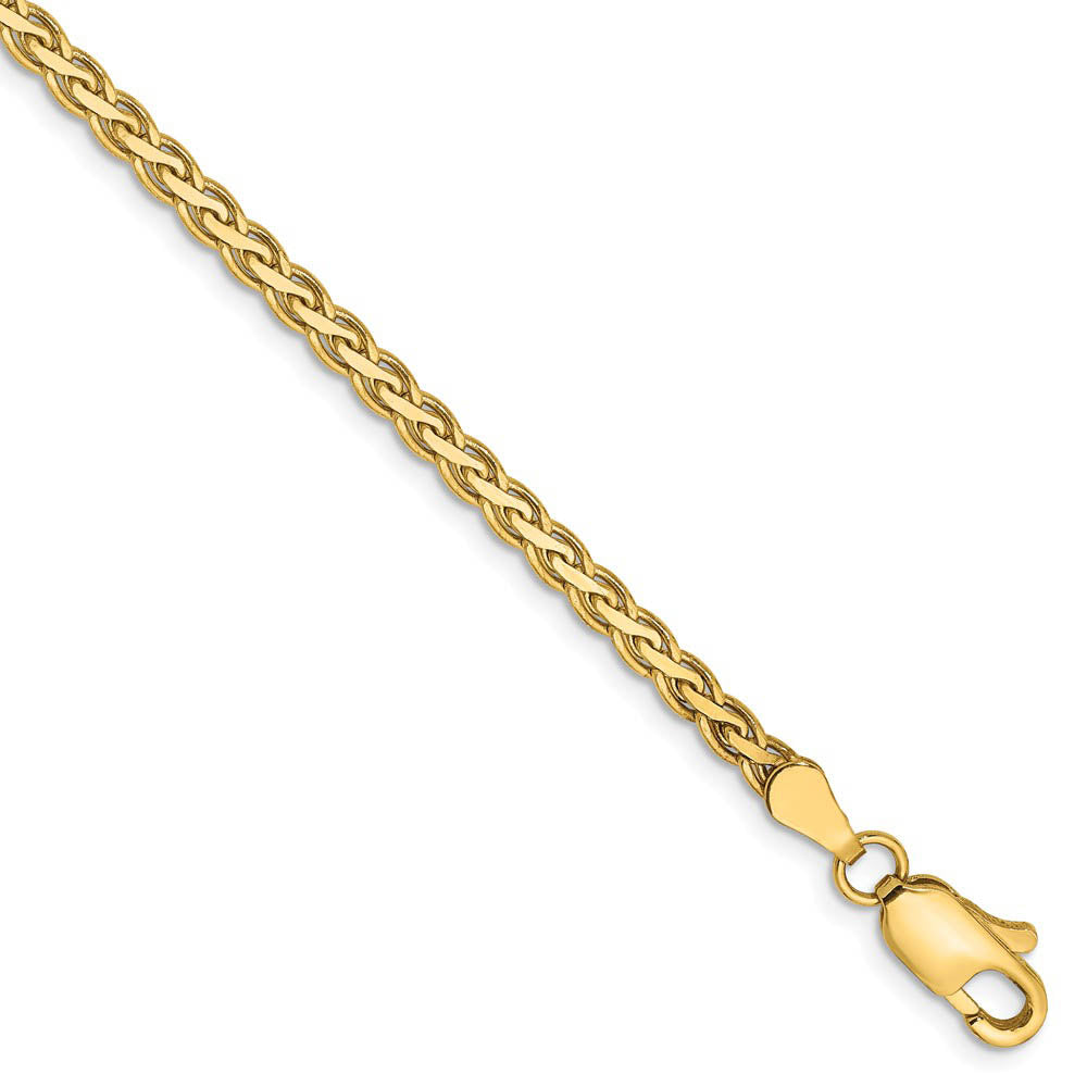 3mm, 14k Yellow Gold, Flat Wheat Chain Bracelet, 7 Inch, Item C8332-07 by The Black Bow Jewelry Co.
