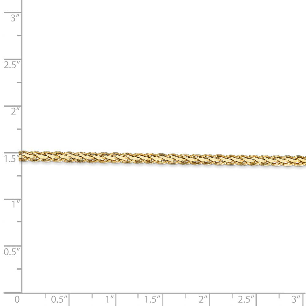 Alternate view of the 3mm, 14k Yellow Gold, Flat Wheat Chain Bracelet, 7 Inch by The Black Bow Jewelry Co.
