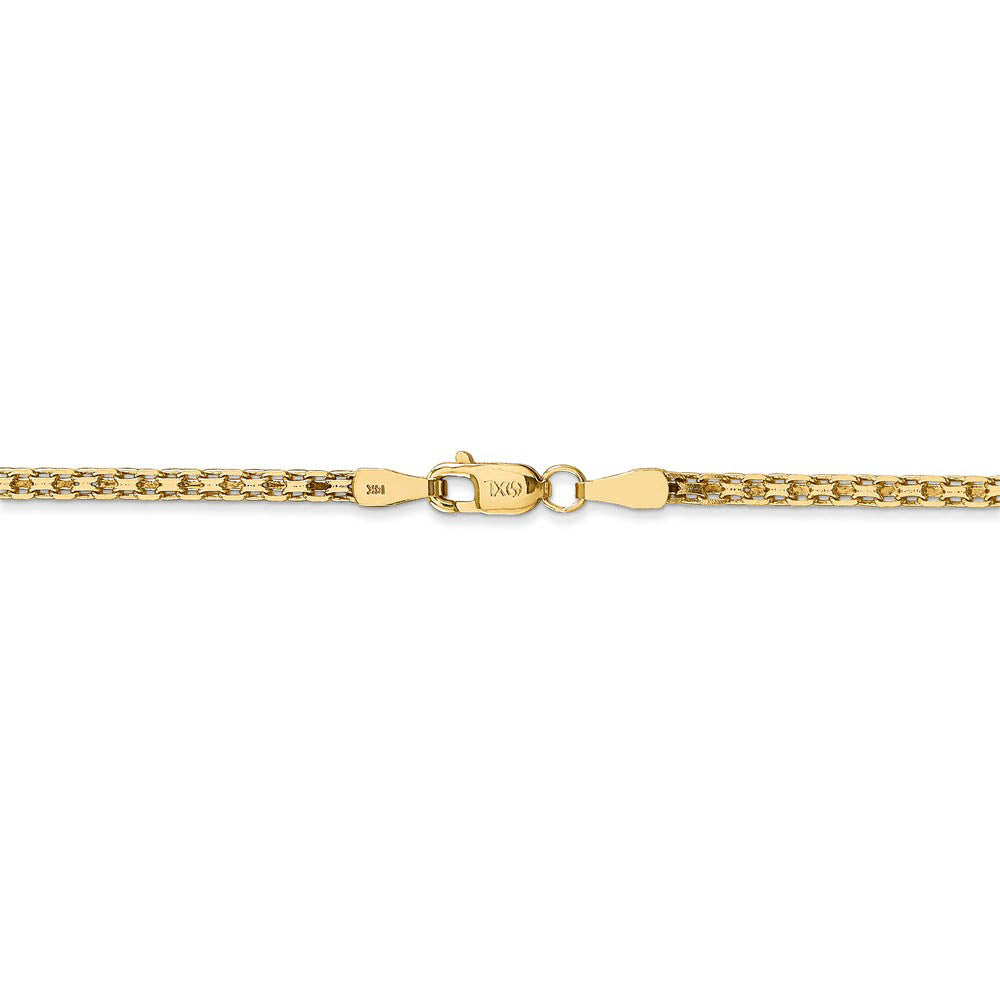 Alternate view of the 2mm, 14k Yellow Gold, Flat Bismark Mesh Chain Anklet or Bracelet by The Black Bow Jewelry Co.