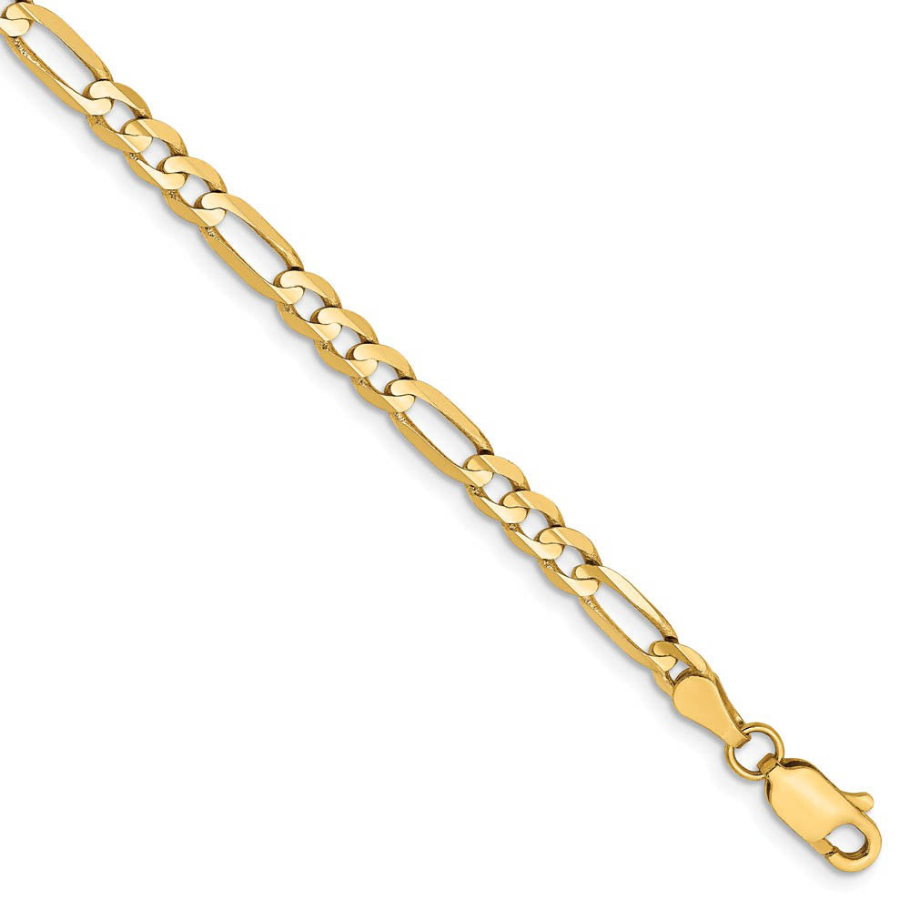 14k Yellow Or White Gold Men's Figaro Bracelet | 4mm Solid 3+1 Concave Chain | Lobster Claw Clasp | 7.5 Inch Length - View #5