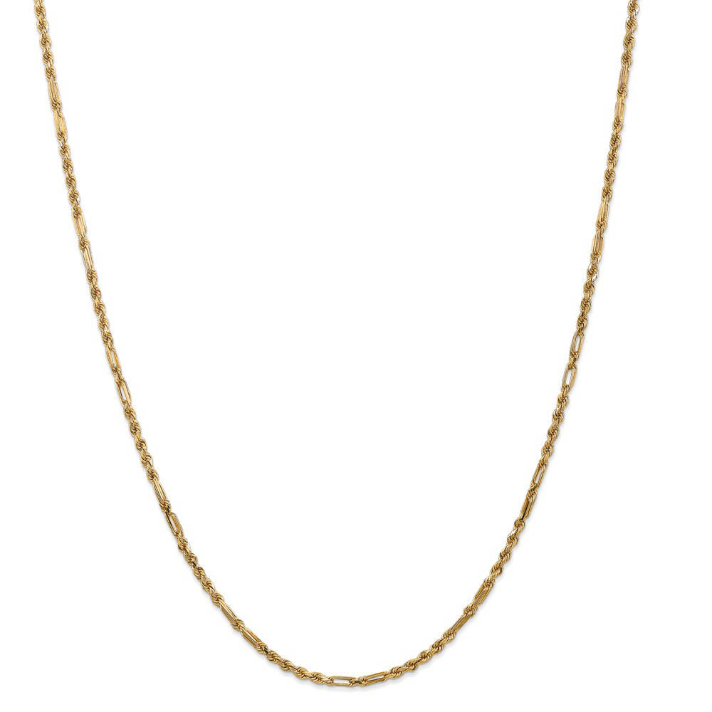 Alternate view of the 2.5mm, 14k Yellow Gold, Diamond Cut, Milano Rope Chain Necklace by The Black Bow Jewelry Co.