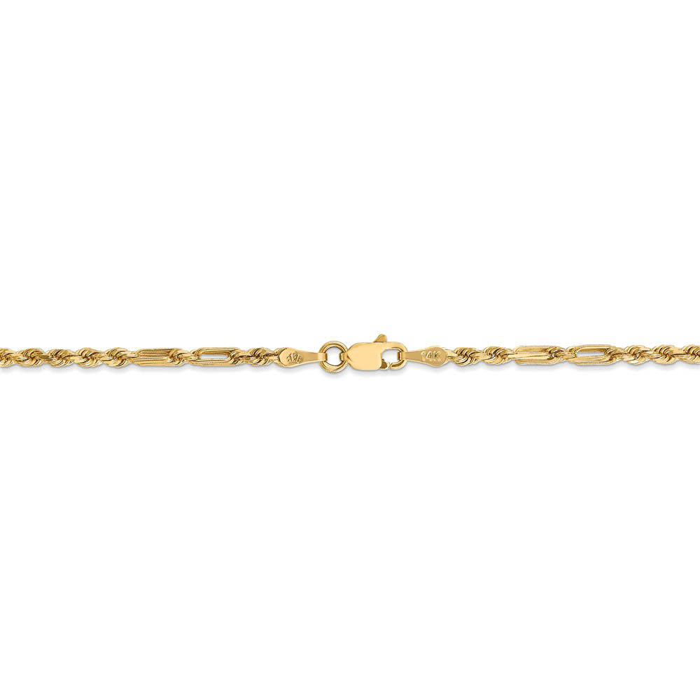 Alternate view of the 2.5mm, 14k Yellow Gold, Diamond Cut, Milano Rope Chain Necklace by The Black Bow Jewelry Co.
