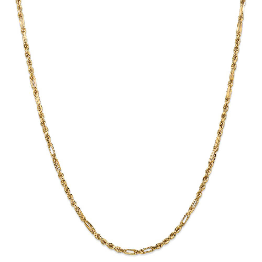 Alternate view of the 3mm, 14k Yellow Gold, Diamond Cut, Milano Rope Chain Necklace by The Black Bow Jewelry Co.
