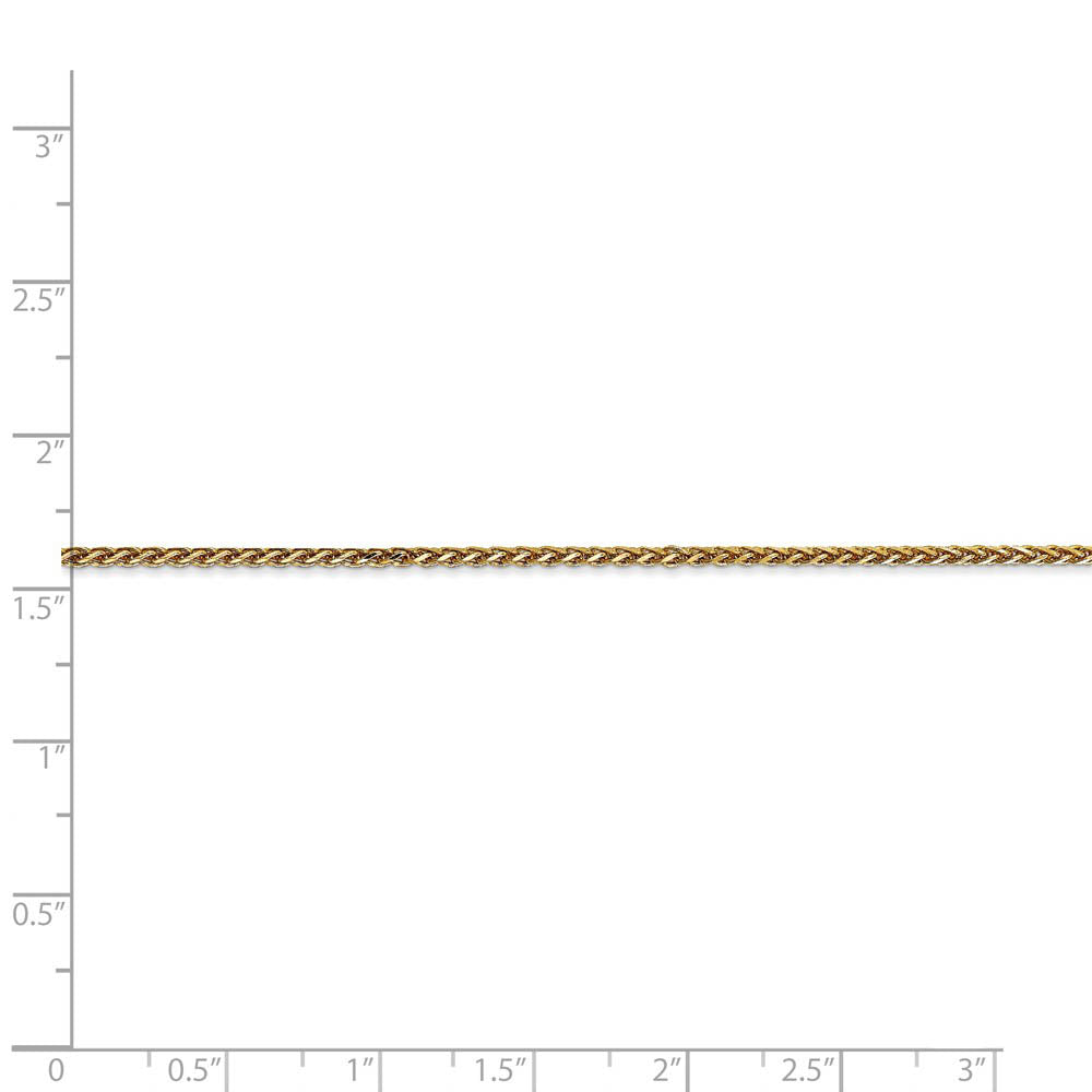 Alternate view of the 1.4mm, 14k Yellow Gold Diamond Cut Solid Spiga Chain Necklace by The Black Bow Jewelry Co.