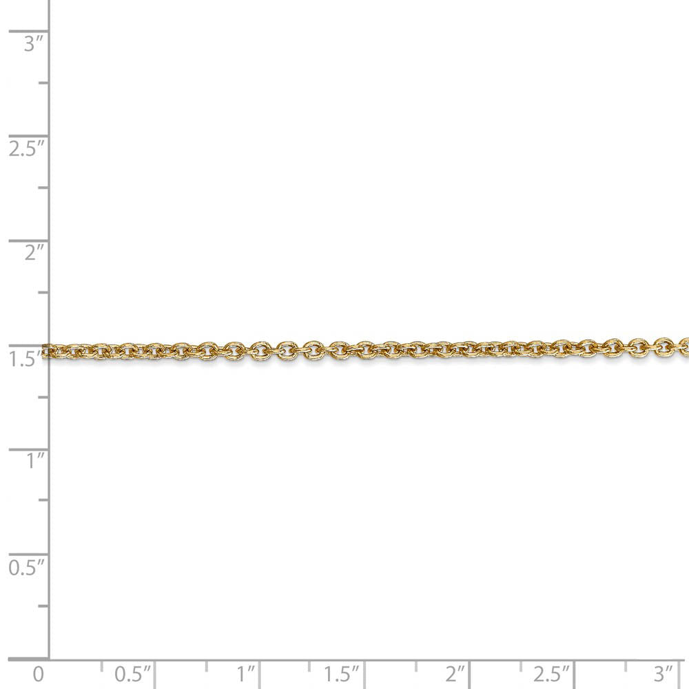Alternate view of the 2.2mm, 14k Yellow Gold, Solid Cable Chain Anklet by The Black Bow Jewelry Co.