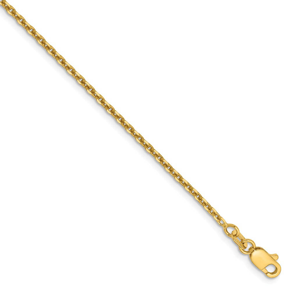 1.65mm 14k Yellow Gold Diamond Cut Solid Cable Chain Anklet, 9 Inch, Item C8471-09 by The Black Bow Jewelry Co.